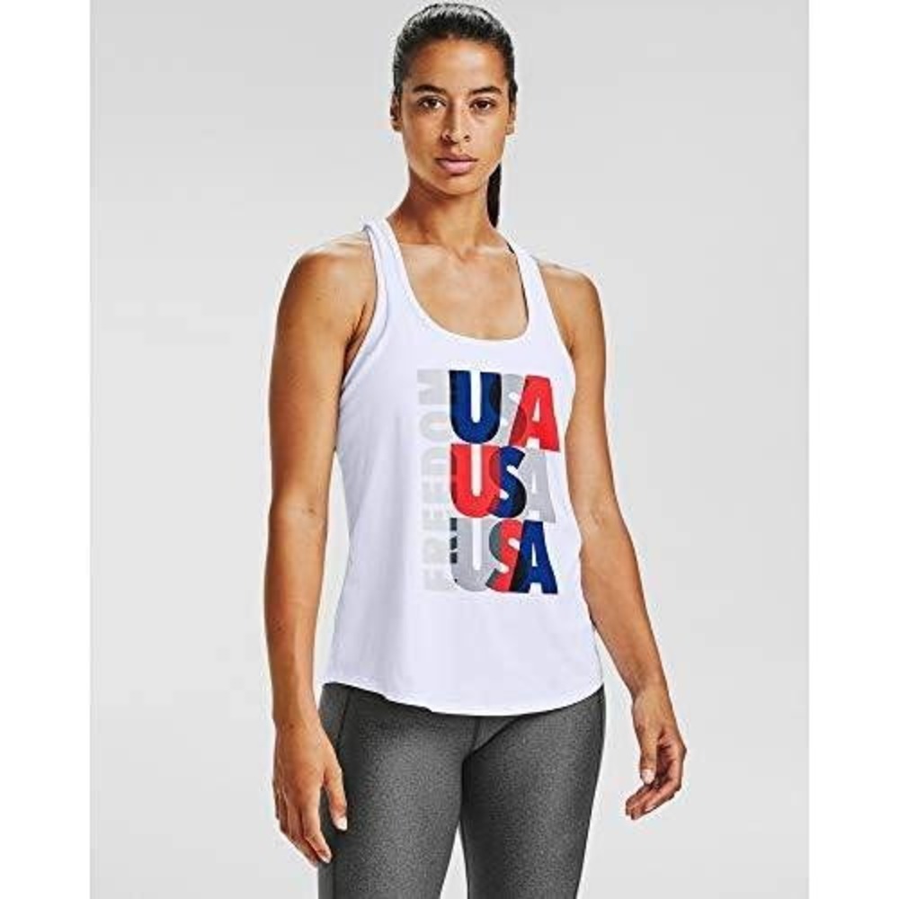 Under Armour Womens USA Freedom HeatGear Tank Top White XL Criss Cross Back‎